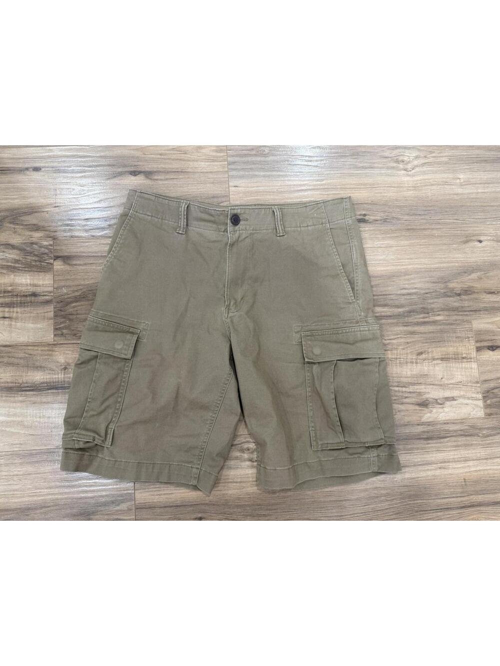 Lands' End Cargo Shorts Mens 33 Khaki Tan Stretch Traditional Fit Cotton